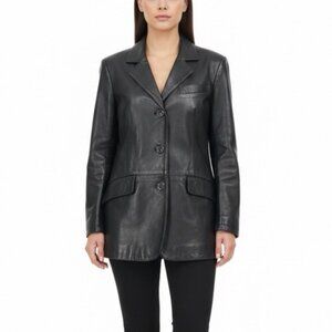 Versari Womens Black Leather Blazer Jacket Made In Italy Size 42
